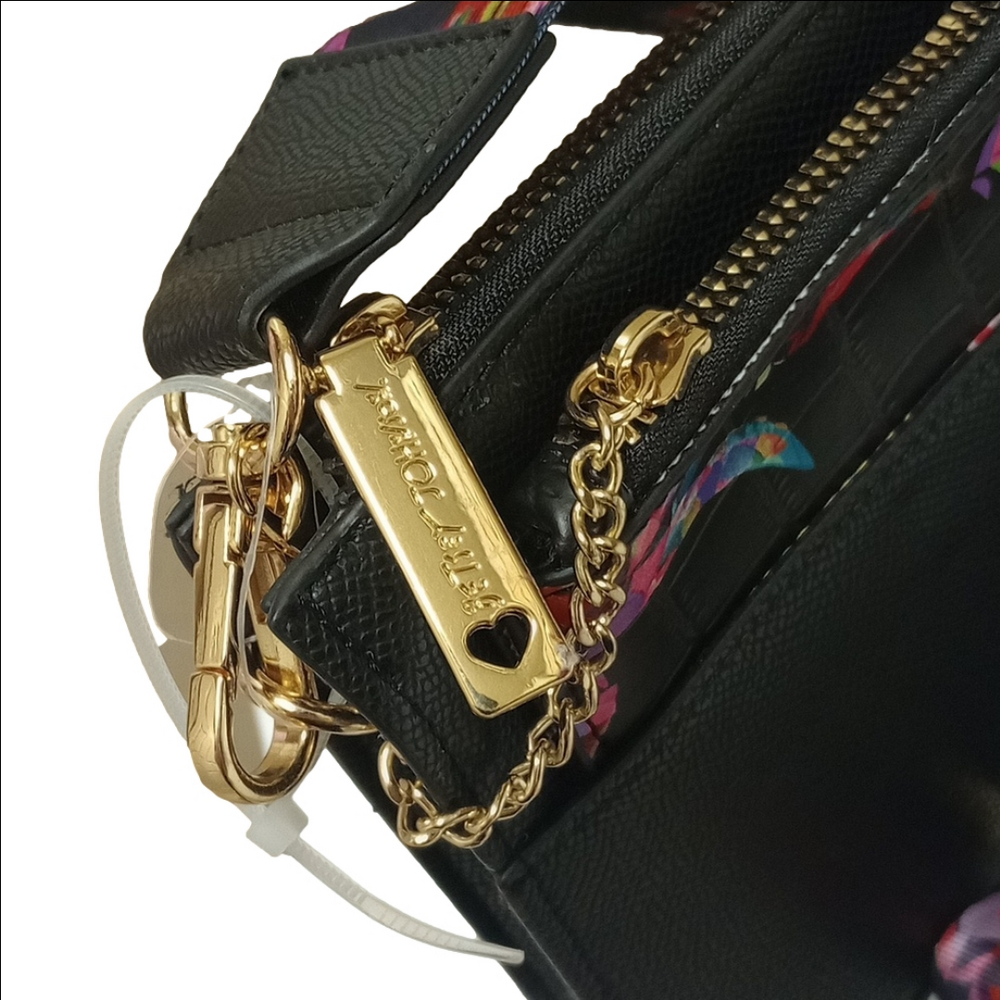 🆕 BETSEY JOHNSON "BIRDS OF PARADISE" BLACK CROSSBODY BAG WITH PULLOUT POUCH - Picture 4 of 15
